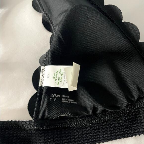 Aerie Waffle Scalloped Tie Longline Triangle Black Bikini Top S - Picture 5 of 7